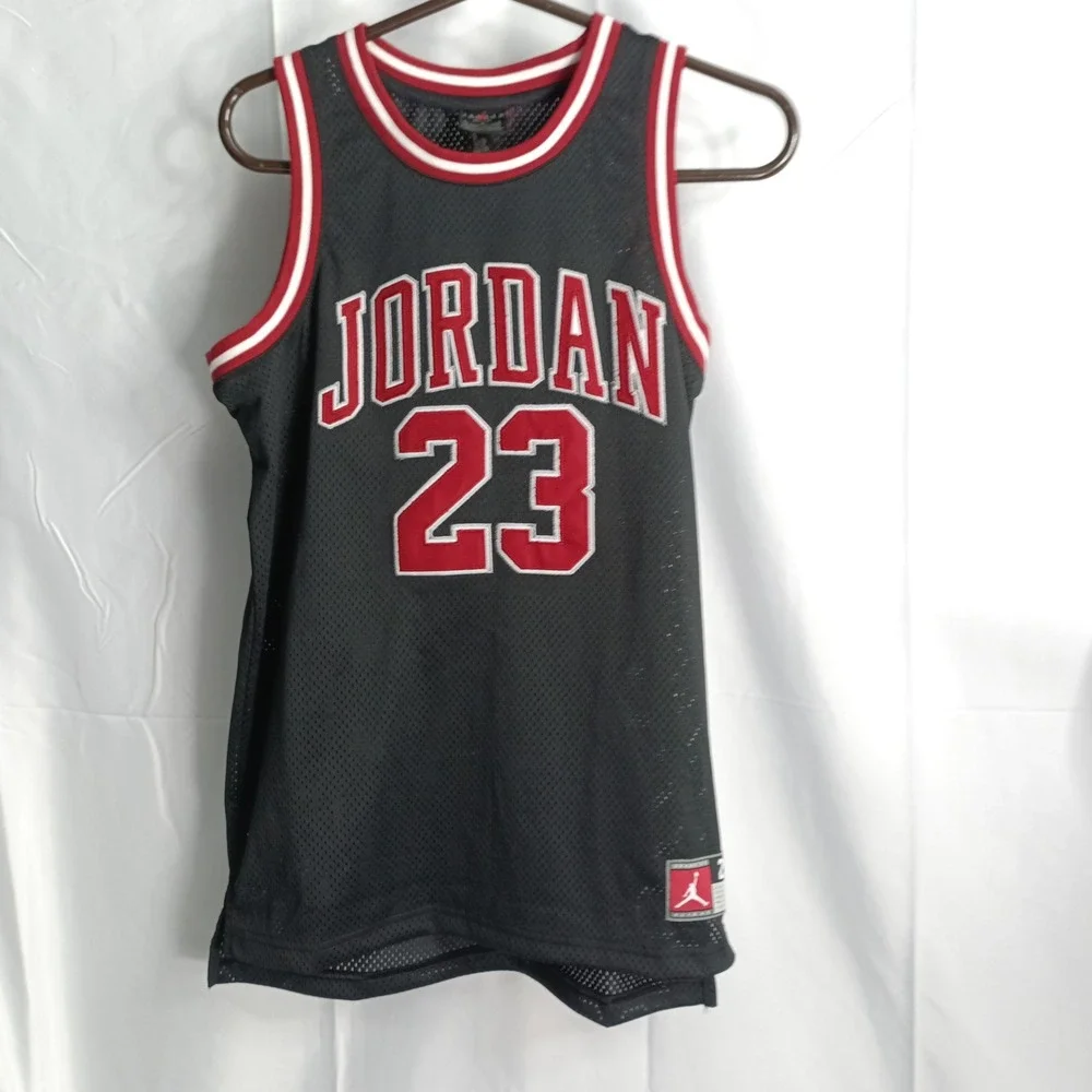 Jordan Youth Large Basketball Jersey Grey Red Michael Jordan 23 Mesh Shirt
